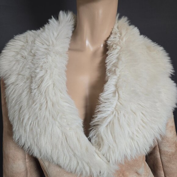 Y2K Penny Lane Faux Suede Faux Fur Boho Coat Jacket Size S Beige - Picture 2 of 15